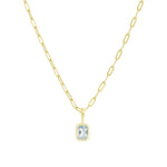 Quiet Icon-Emerald Cut Birthstone Paperclip Necklace-Necklaces-14k Gold Vermeil, Aquamarine - March-Blue Ruby Jewellery-Vancouver Canada