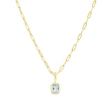 Quiet Icon-Emerald Cut Birthstone Paperclip Necklace-Necklaces-14k Gold Vermeil, Aquamarine - March-Blue Ruby Jewellery-Vancouver Canada