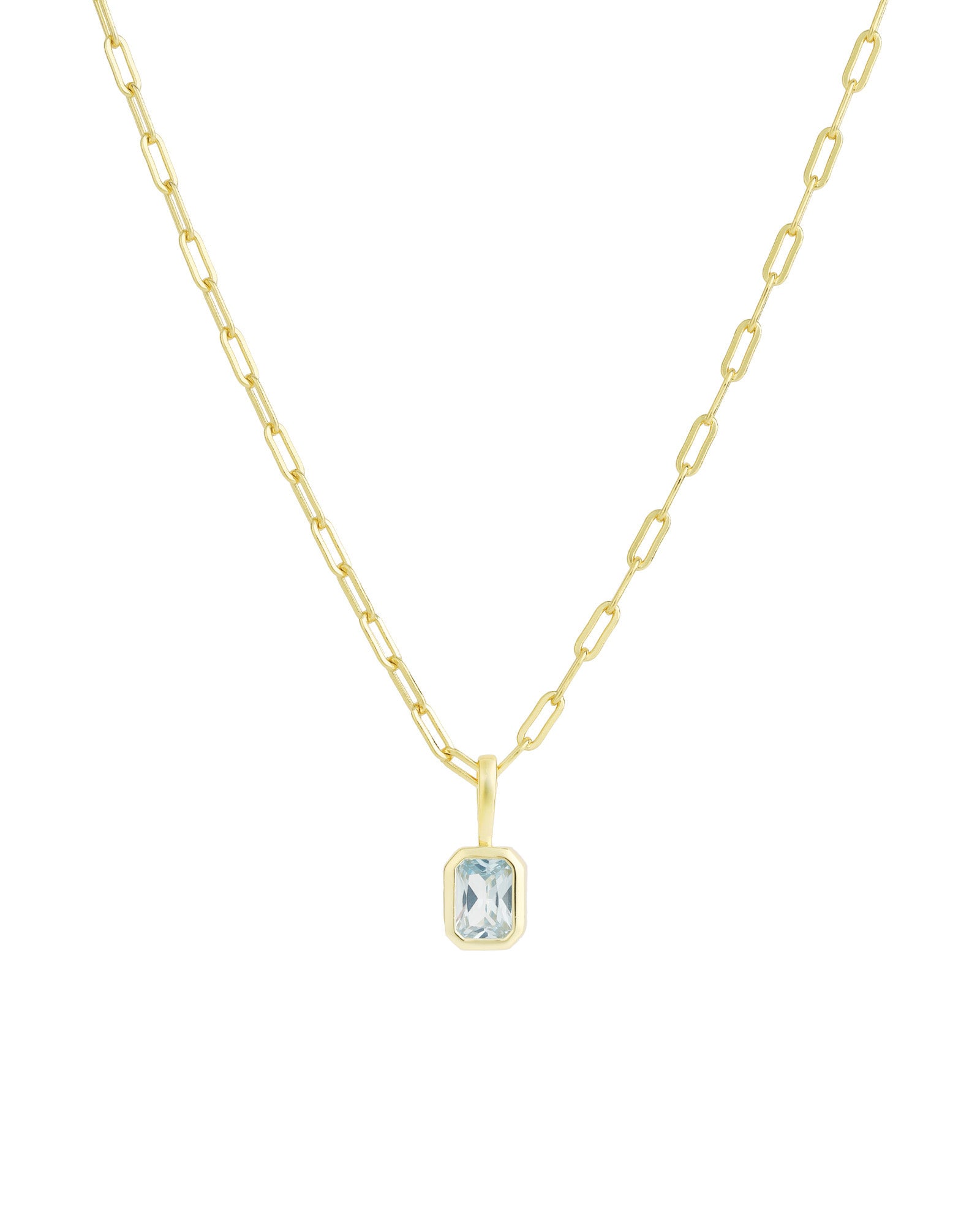 Quiet Icon-Emerald Cut Birthstone Paperclip Necklace-Necklaces-14k Gold Vermeil, Aquamarine - March-Blue Ruby Jewellery-Vancouver Canada