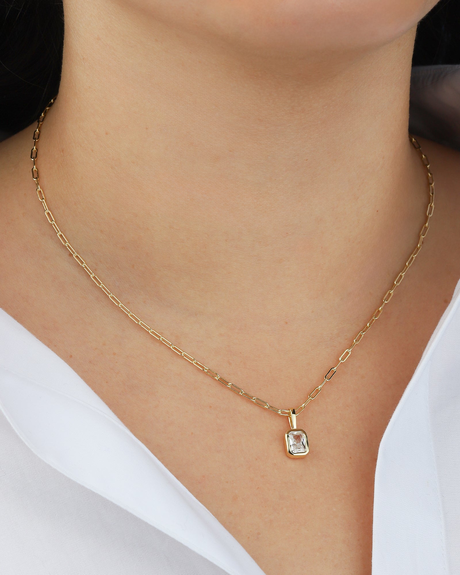 Quiet Icon-Emerald Cut Birthstone Paperclip Necklace-Necklaces-Blue Ruby Jewellery-Vancouver Canada