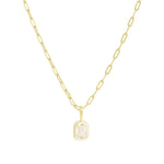 Quiet Icon-Emerald Cut Birthstone Paperclip Necklace-Necklaces-14k Gold Vermeil, Cubic Zirconia - April-Blue Ruby Jewellery-Vancouver Canada