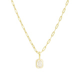 Quiet Icon-Emerald Cut Birthstone Paperclip Necklace-Necklaces-14k Gold Vermeil, Cubic Zirconia - April-Blue Ruby Jewellery-Vancouver Canada