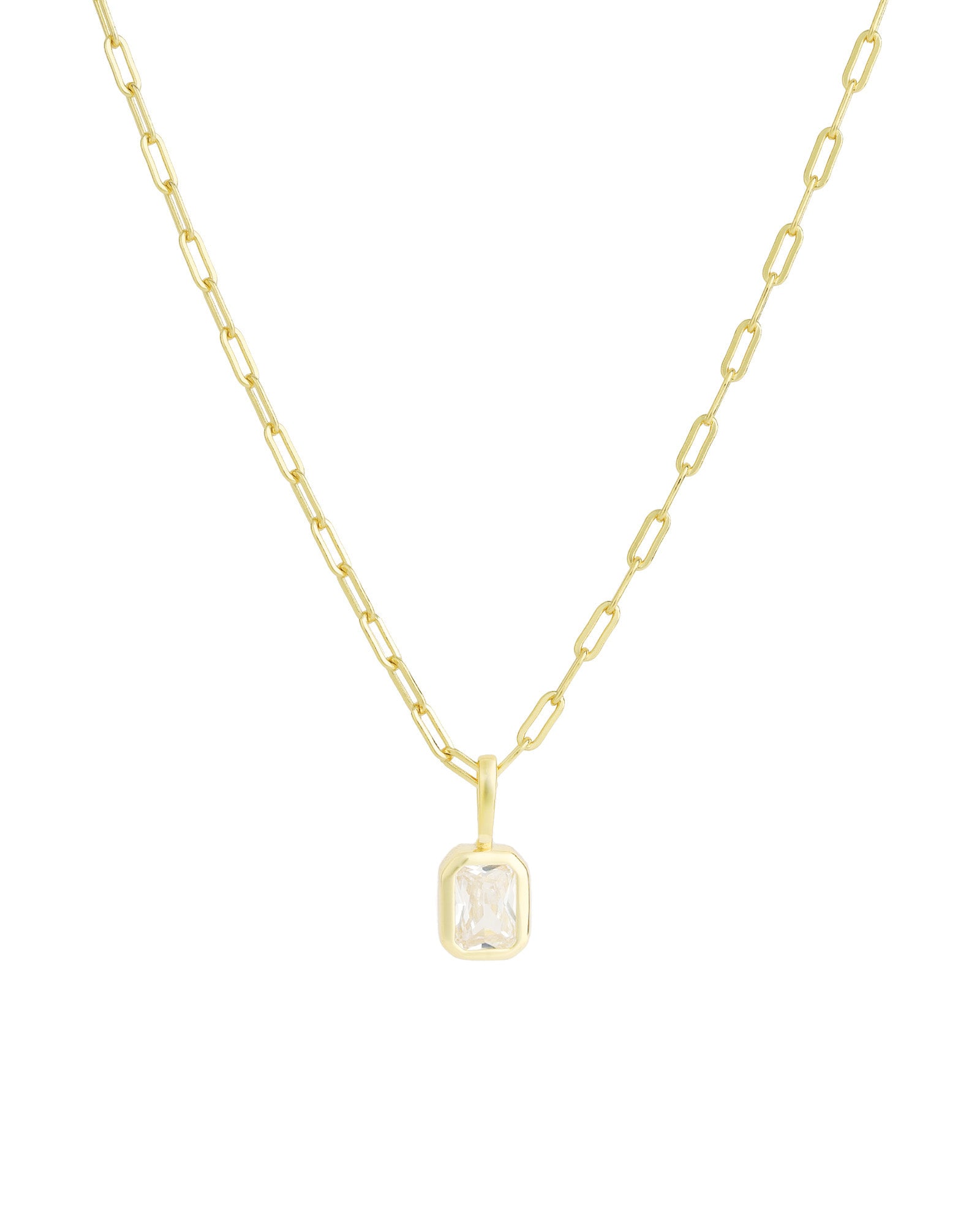 Quiet Icon-Emerald Cut Birthstone Paperclip Necklace-Necklaces-14k Gold Vermeil, Cubic Zirconia - April-Blue Ruby Jewellery-Vancouver Canada