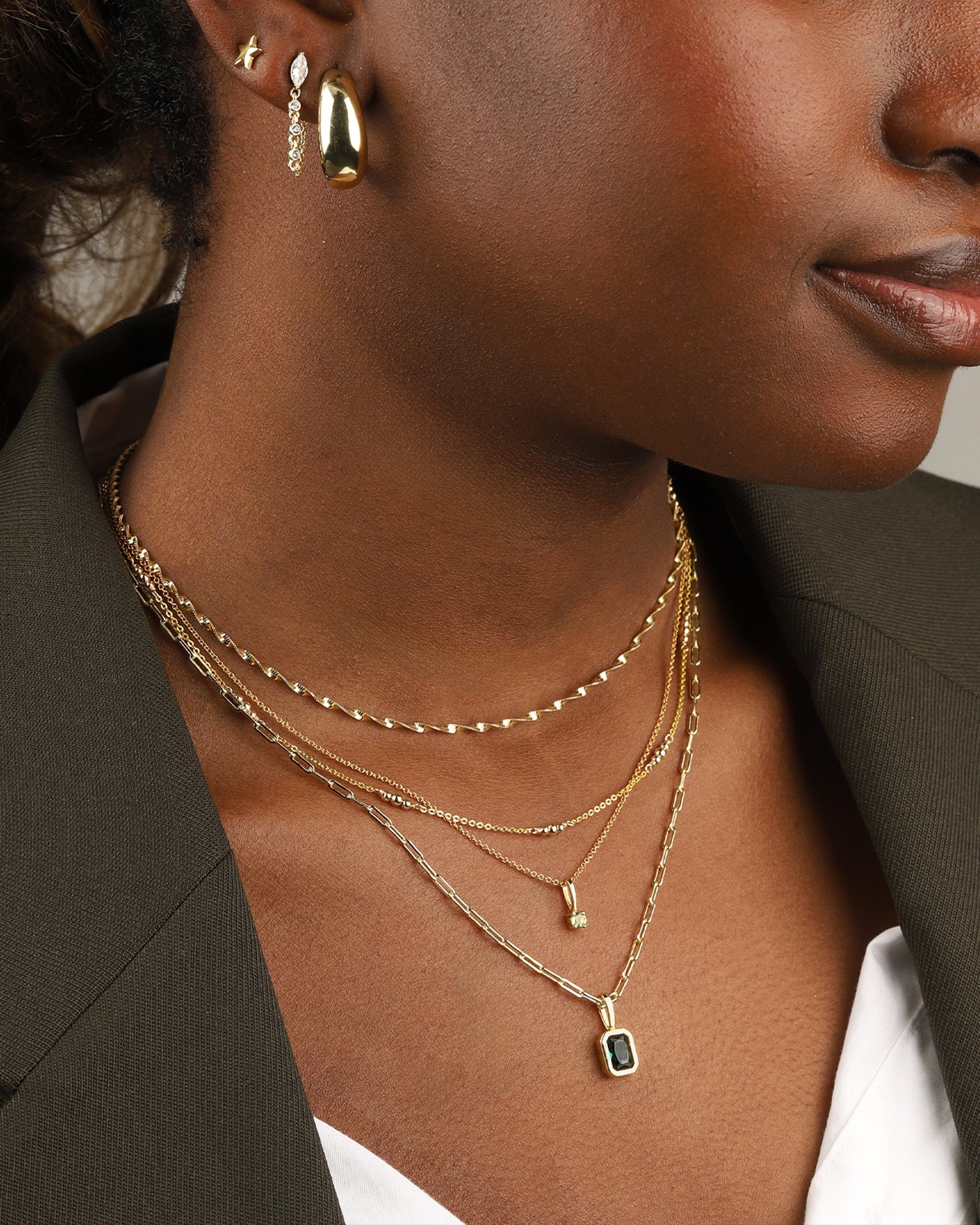 Quiet Icon-Emerald Cut Birthstone Paperclip Necklace-Necklaces-Blue Ruby Jewellery-Vancouver Canada