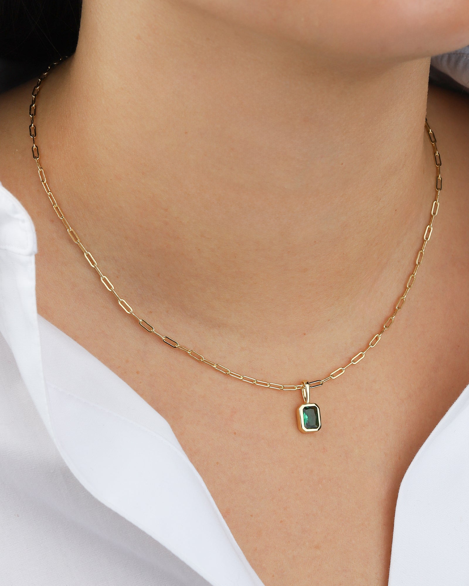 Quiet Icon-Emerald Cut Birthstone Paperclip Necklace-Necklaces-Blue Ruby Jewellery-Vancouver Canada