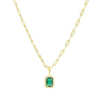 Quiet Icon-Emerald Cut Birthstone Paperclip Necklace-Necklaces-14k Gold Vermeil, Emerald - May-Blue Ruby Jewellery-Vancouver Canada