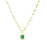Quiet Icon-Emerald Cut Birthstone Paperclip Necklace-Necklaces-14k Gold Vermeil, Emerald - May-Blue Ruby Jewellery-Vancouver Canada