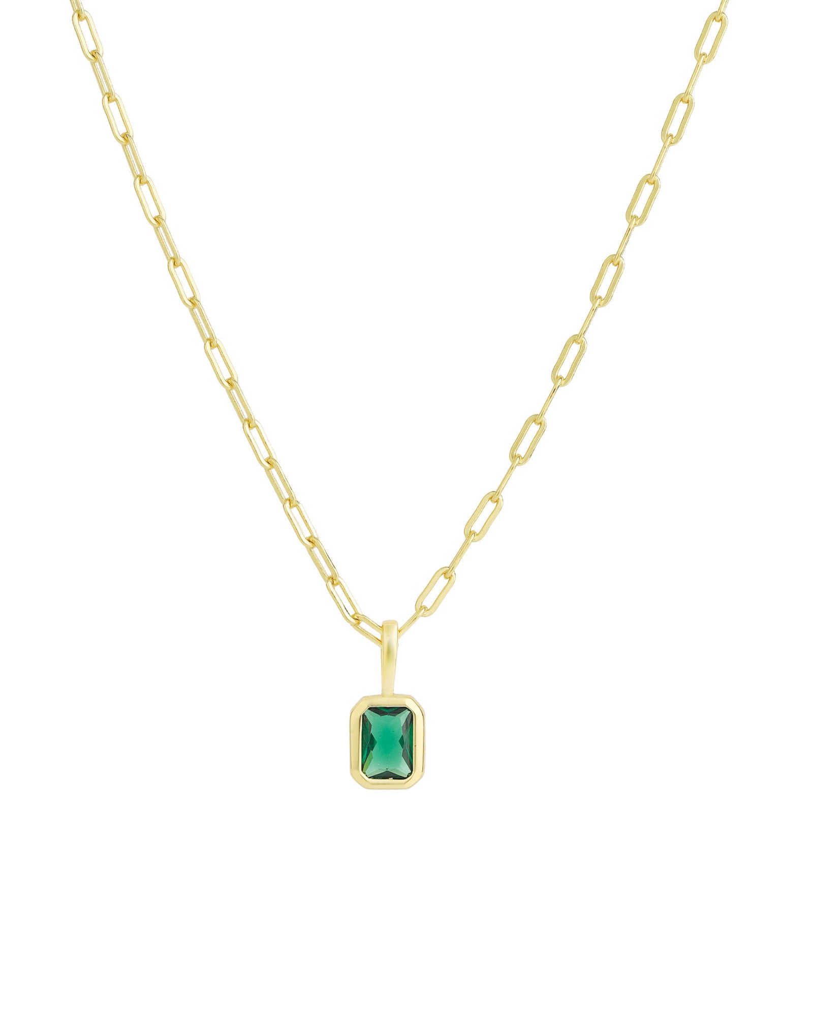 Quiet Icon-Emerald Cut Birthstone Paperclip Necklace-Necklaces-14k Gold Vermeil, Emerald - May-Blue Ruby Jewellery-Vancouver Canada