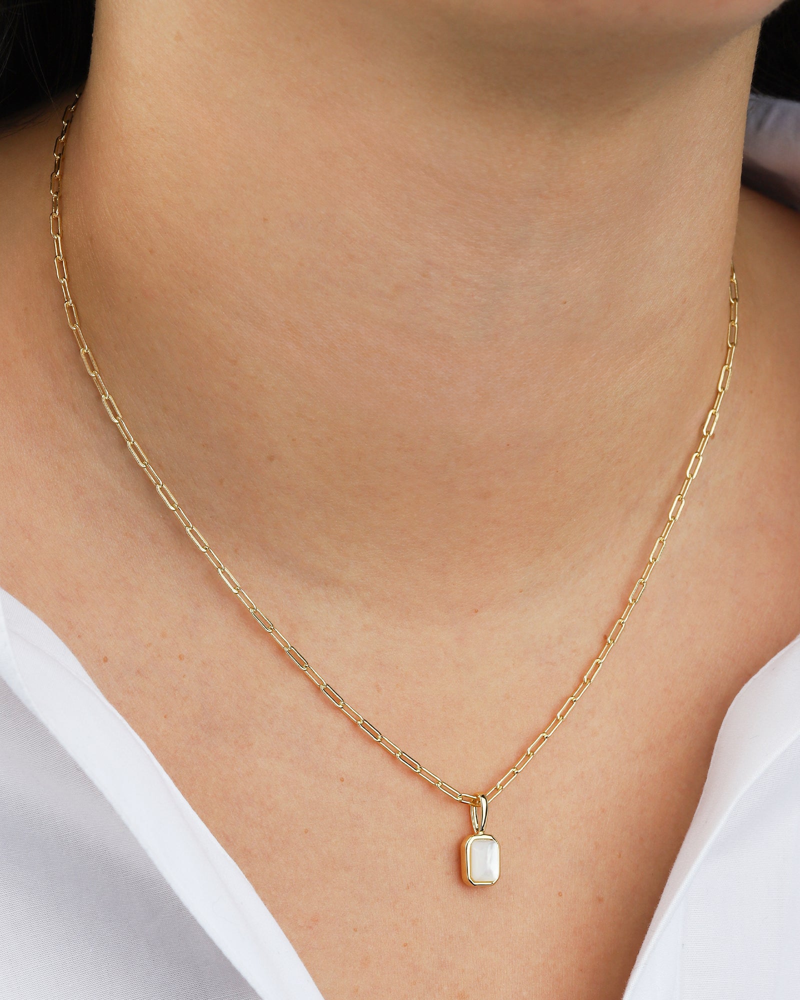 Quiet Icon-Emerald Cut Birthstone Paperclip Necklace-Necklaces-Blue Ruby Jewellery-Vancouver Canada
