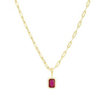 Quiet Icon-Emerald Cut Birthstone Paperclip Necklace-Necklaces-14k Gold Vermeil, Ruby - July-Blue Ruby Jewellery-Vancouver Canada