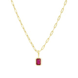 Quiet Icon-Emerald Cut Birthstone Paperclip Necklace-Necklaces-14k Gold Vermeil, Ruby - July-Blue Ruby Jewellery-Vancouver Canada