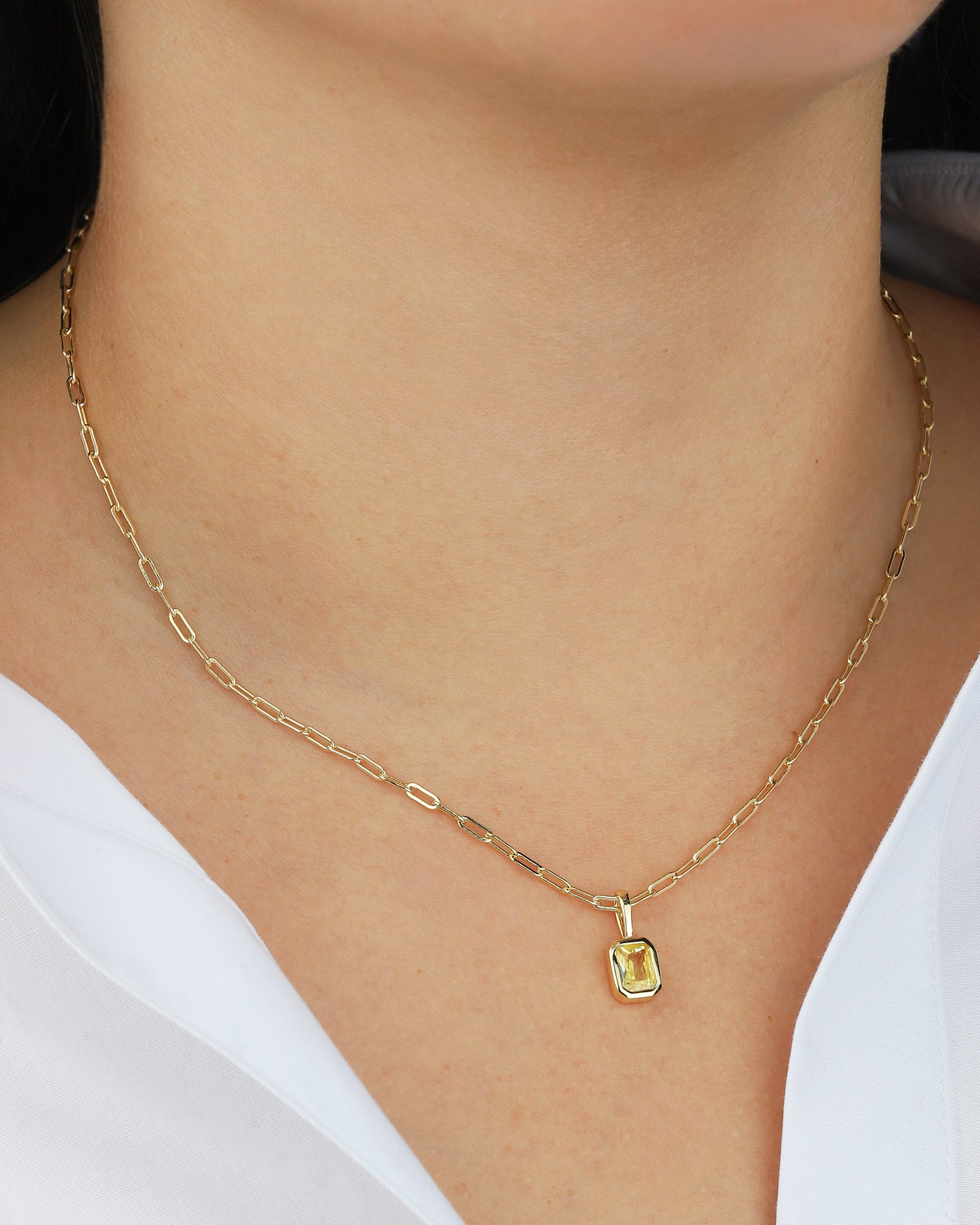 Quiet Icon-Emerald Cut Birthstone Paperclip Necklace-Necklaces-Blue Ruby Jewellery-Vancouver Canada