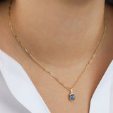 Quiet Icon-Emerald Cut Birthstone Paperclip Necklace-Necklaces-Blue Ruby Jewellery-Vancouver Canada