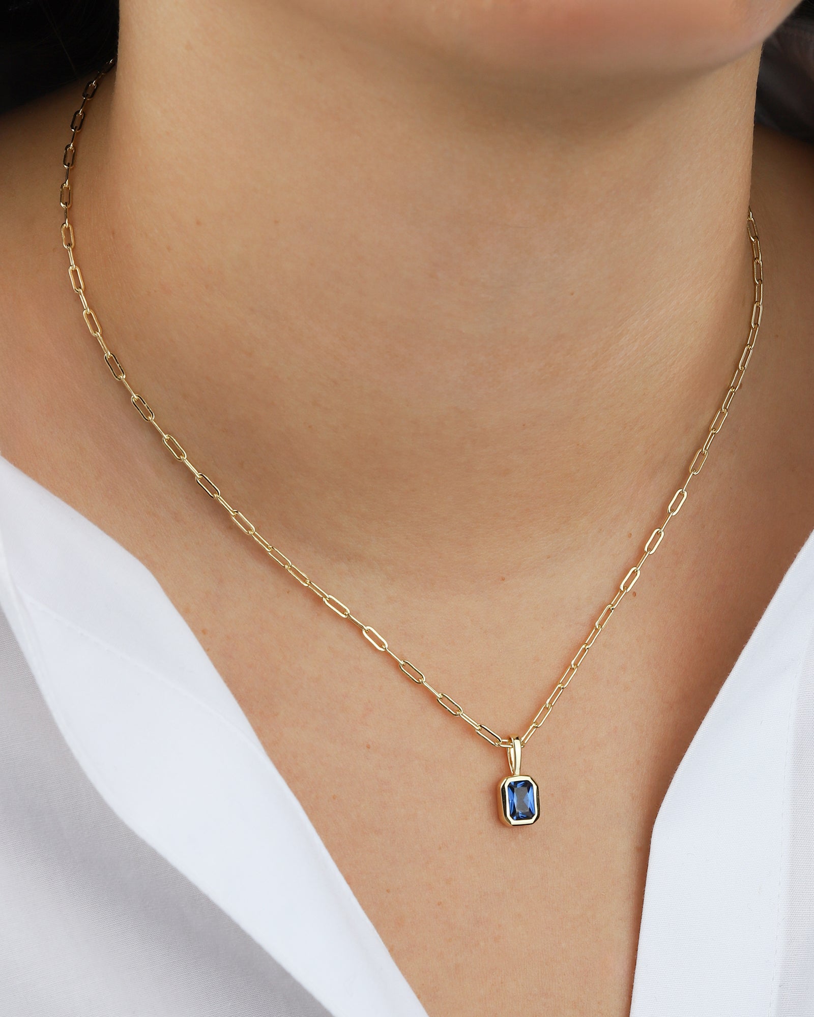 Quiet Icon-Emerald Cut Birthstone Paperclip Necklace-Necklaces-Blue Ruby Jewellery-Vancouver Canada