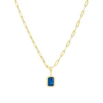 Quiet Icon-Emerald Cut Birthstone Paperclip Necklace-Necklaces-14k Gold Vermeil, Sapphire - September-Blue Ruby Jewellery-Vancouver Canada