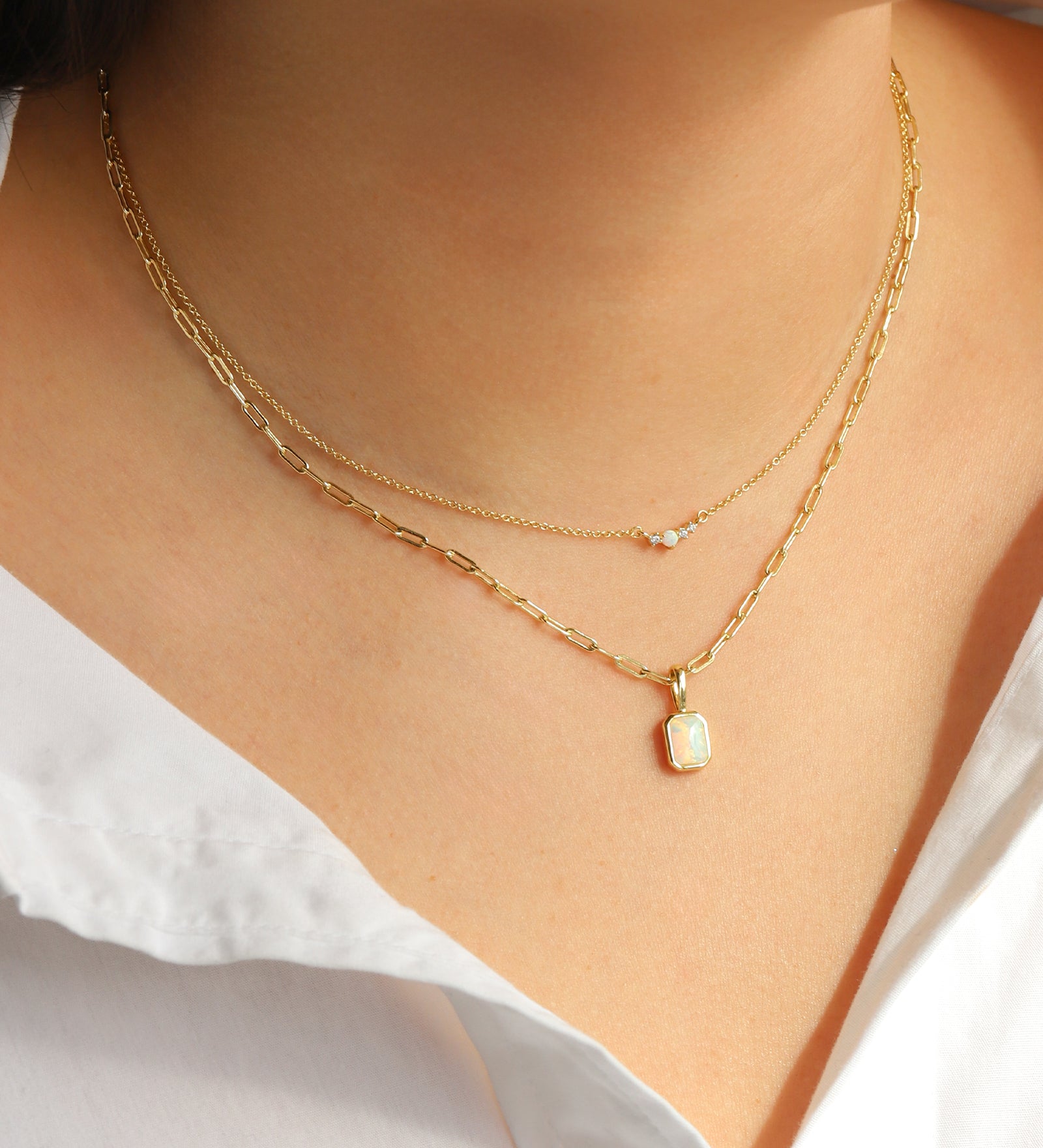 Quiet Icon-Emerald Cut Birthstone Paperclip Necklace-Necklaces-Blue Ruby Jewellery-Vancouver Canada