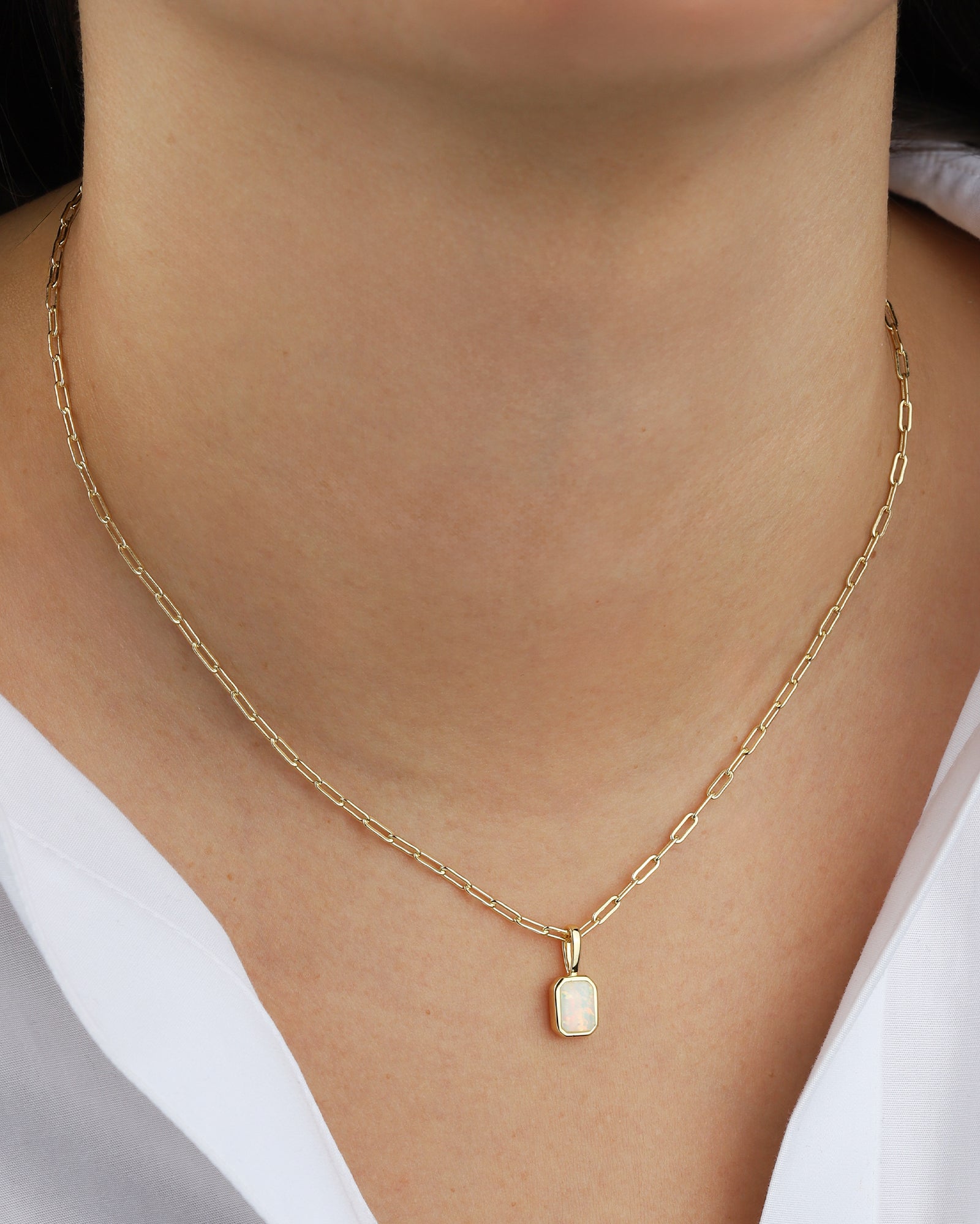 Quiet Icon-Emerald Cut Birthstone Paperclip Necklace-Necklaces-Blue Ruby Jewellery-Vancouver Canada