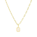 Quiet Icon-Emerald Cut Birthstone Paperclip Necklace-Necklaces-14k Gold Vermeil, Opal - October-Blue Ruby Jewellery-Vancouver Canada