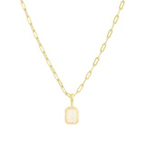 Quiet Icon-Emerald Cut Birthstone Paperclip Necklace-Necklaces-14k Gold Vermeil, Opal - October-Blue Ruby Jewellery-Vancouver Canada