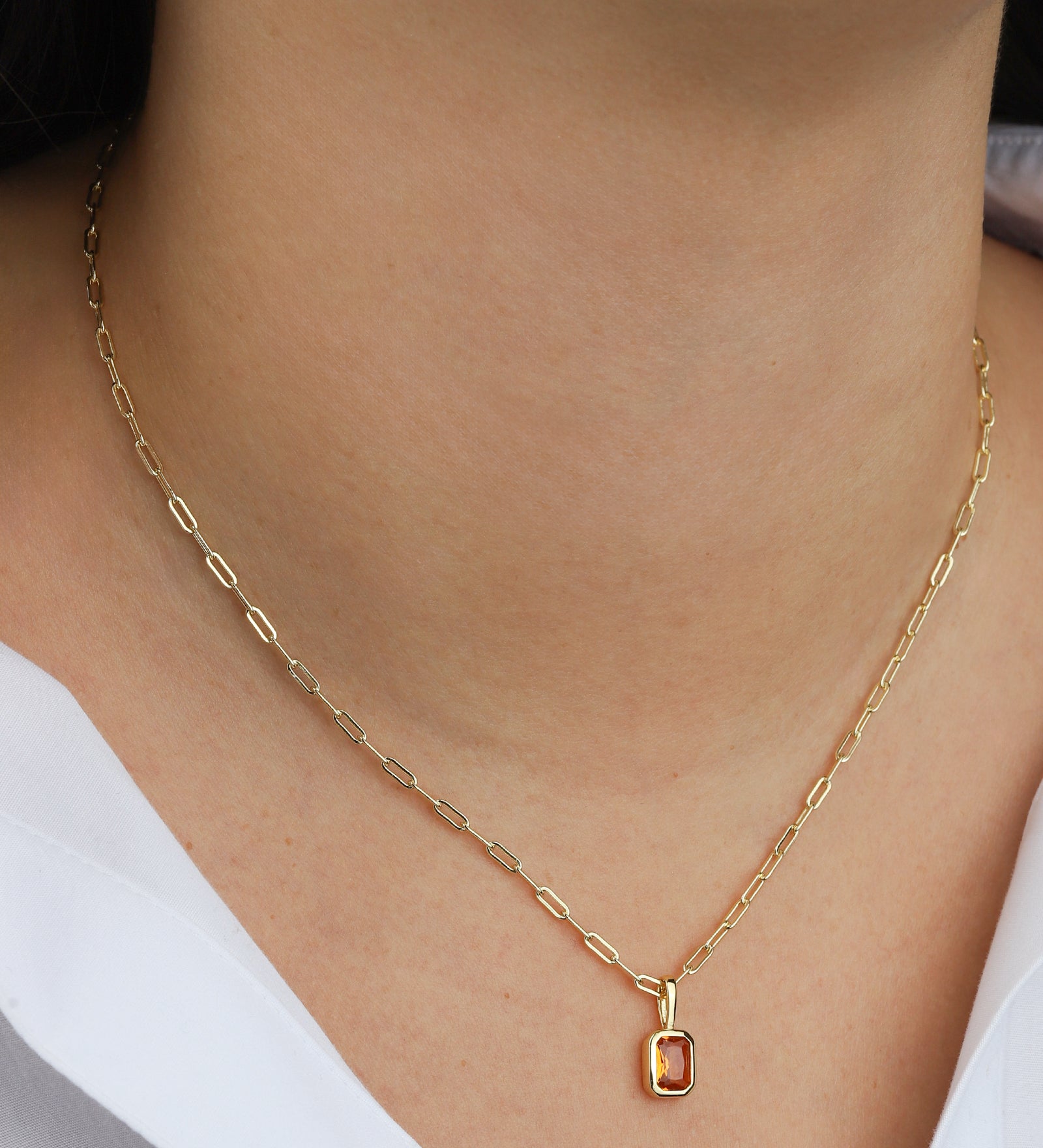 Quiet Icon-Emerald Cut Birthstone Paperclip Necklace-Necklaces-Blue Ruby Jewellery-Vancouver Canada