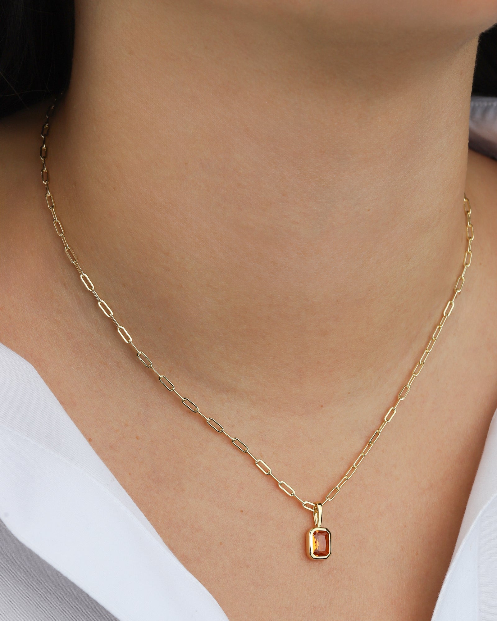 Quiet Icon-Emerald Cut Birthstone Paperclip Necklace-Necklaces-Blue Ruby Jewellery-Vancouver Canada