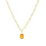 Quiet Icon-Emerald Cut Birthstone Paperclip Necklace-Necklaces-14k Gold Vermeil, Citrine - November-Blue Ruby Jewellery-Vancouver Canada