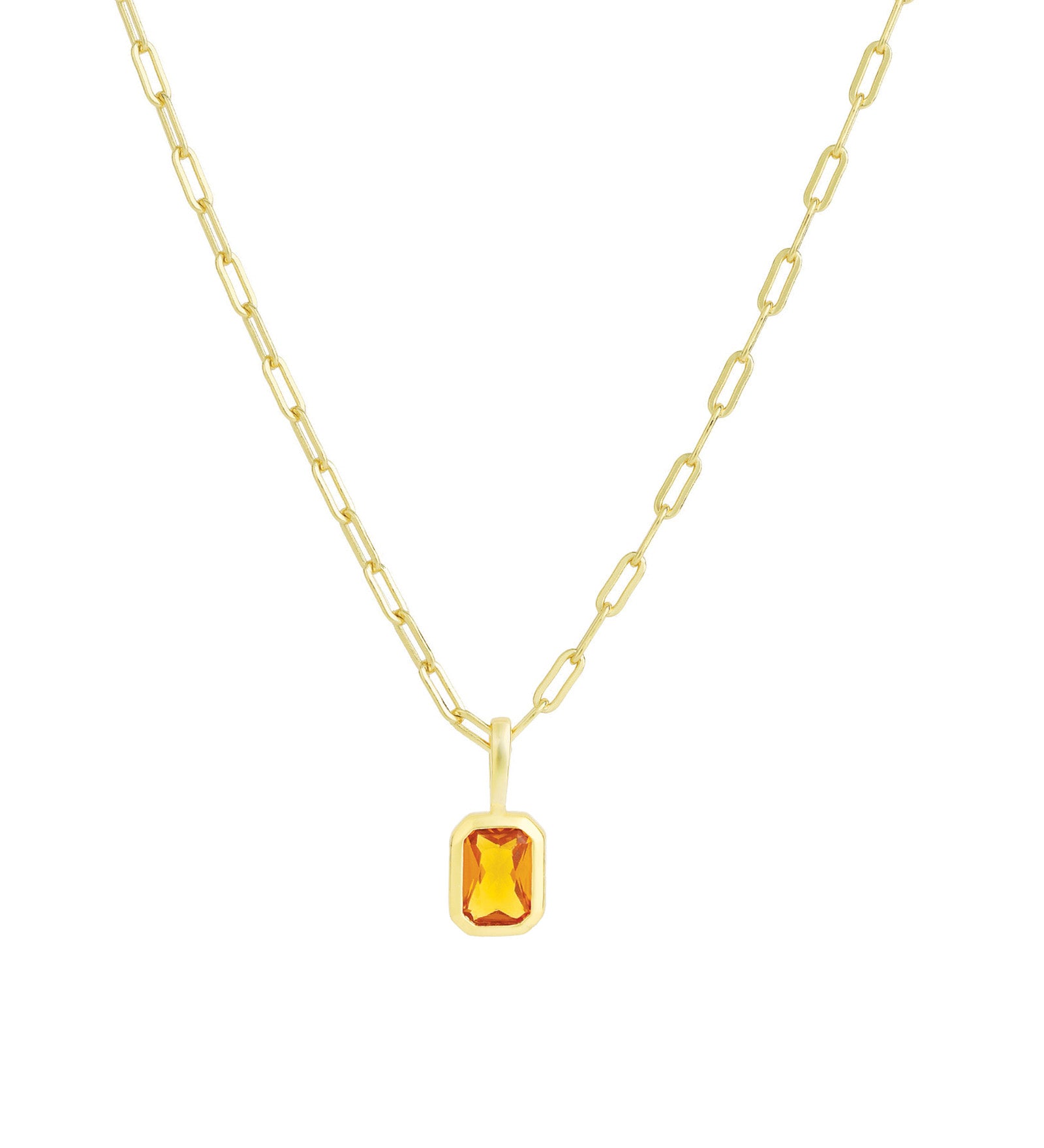 Quiet Icon-Emerald Cut Birthstone Paperclip Necklace-Necklaces-14k Gold Vermeil, Citrine - November-Blue Ruby Jewellery-Vancouver Canada