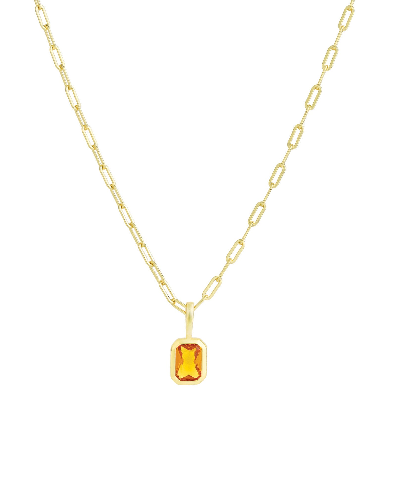 Quiet Icon-Emerald Cut Birthstone Paperclip Necklace-Necklaces-14k Gold Vermeil, Citrine - November-Blue Ruby Jewellery-Vancouver Canada