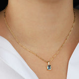 Quiet Icon-Emerald Cut Birthstone Paperclip Necklace-Necklaces-Blue Ruby Jewellery-Vancouver Canada
