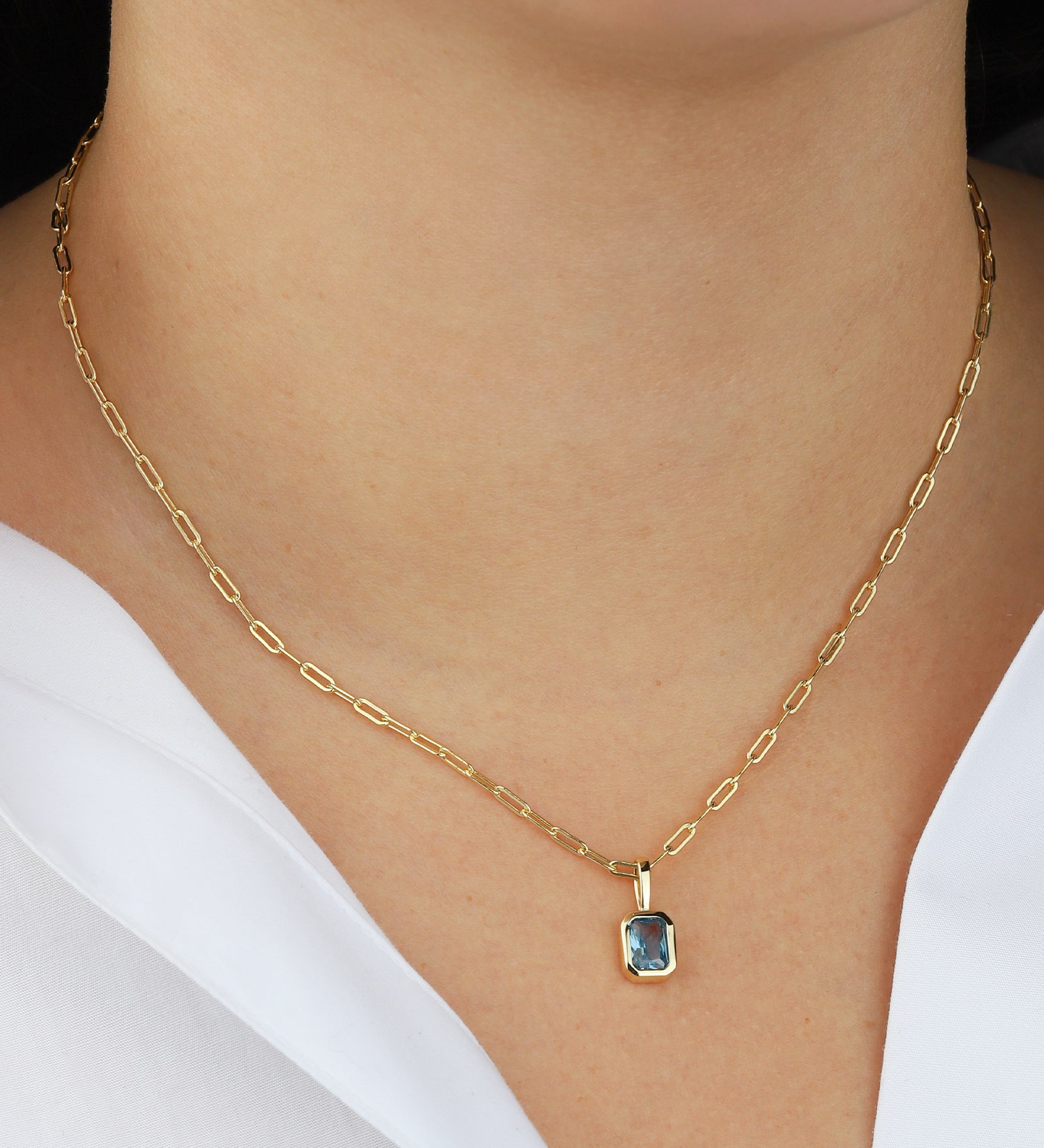 Quiet Icon-Emerald Cut Birthstone Paperclip Necklace-Necklaces-Blue Ruby Jewellery-Vancouver Canada
