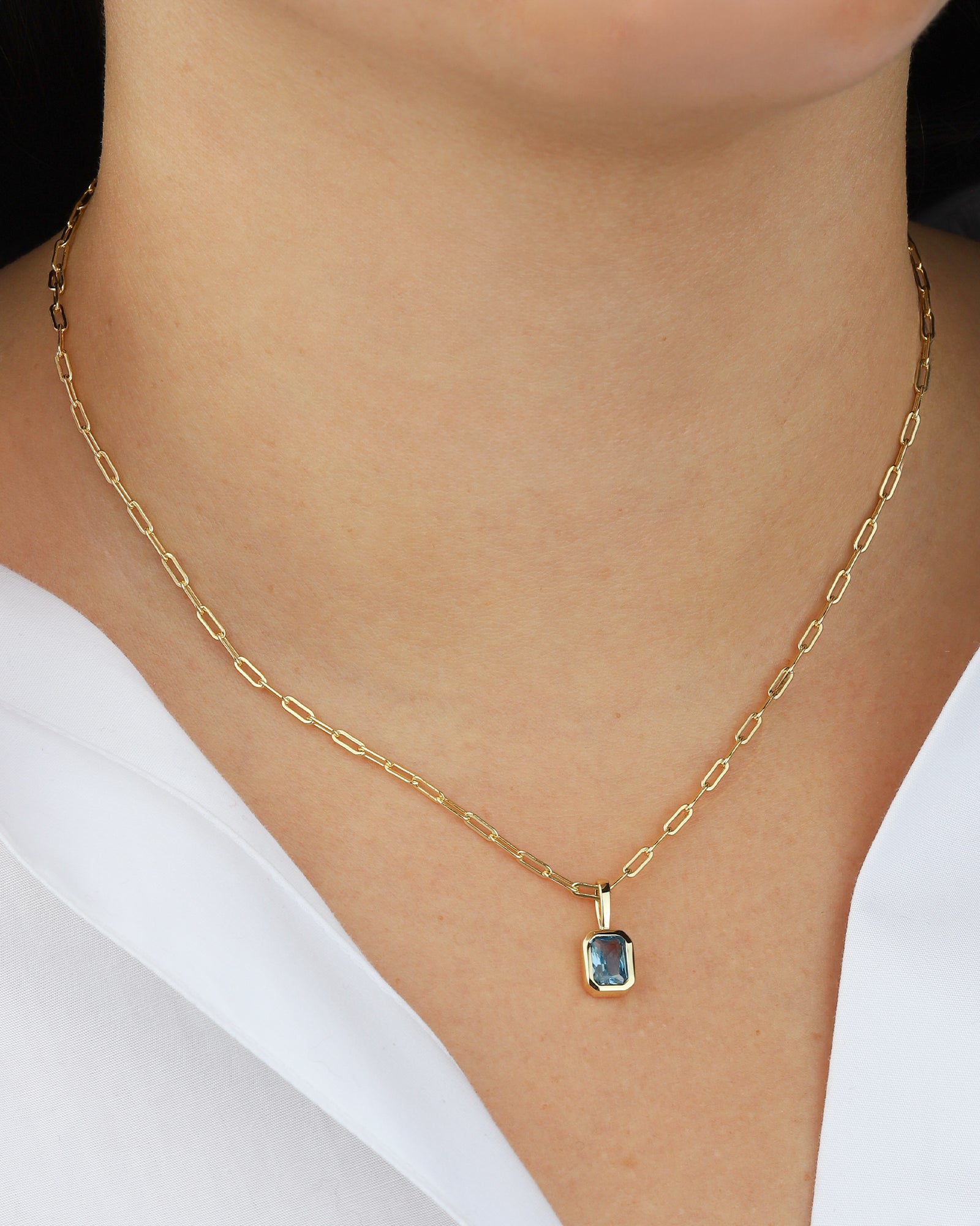 Quiet Icon-Emerald Cut Birthstone Paperclip Necklace-Necklaces-Blue Ruby Jewellery-Vancouver Canada