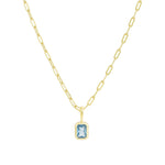 Quiet Icon-Emerald Cut Birthstone Paperclip Necklace-Necklaces-14k Gold Vermeil, Blue Topaz - December-Blue Ruby Jewellery-Vancouver Canada