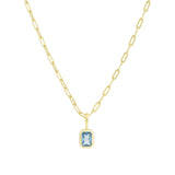 Quiet Icon-Emerald Cut Birthstone Paperclip Necklace-Necklaces-14k Gold Vermeil, Blue Topaz - December-Blue Ruby Jewellery-Vancouver Canada