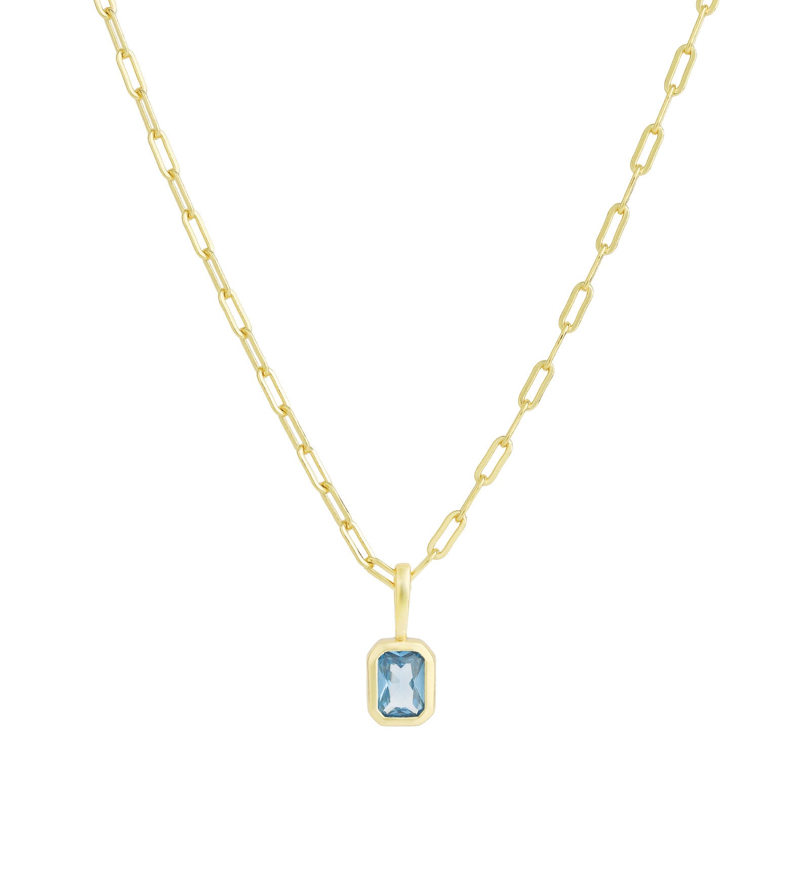 Quiet Icon-Emerald Cut Birthstone Paperclip Necklace-Necklaces-14k Gold Vermeil, Blue Topaz - December-Blue Ruby Jewellery-Vancouver Canada