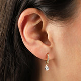 Quiet Icon-Pavé Float Teardrop CZ Drop Huggies-Earrings-Blue Ruby Jewellery-Vancouver Canada