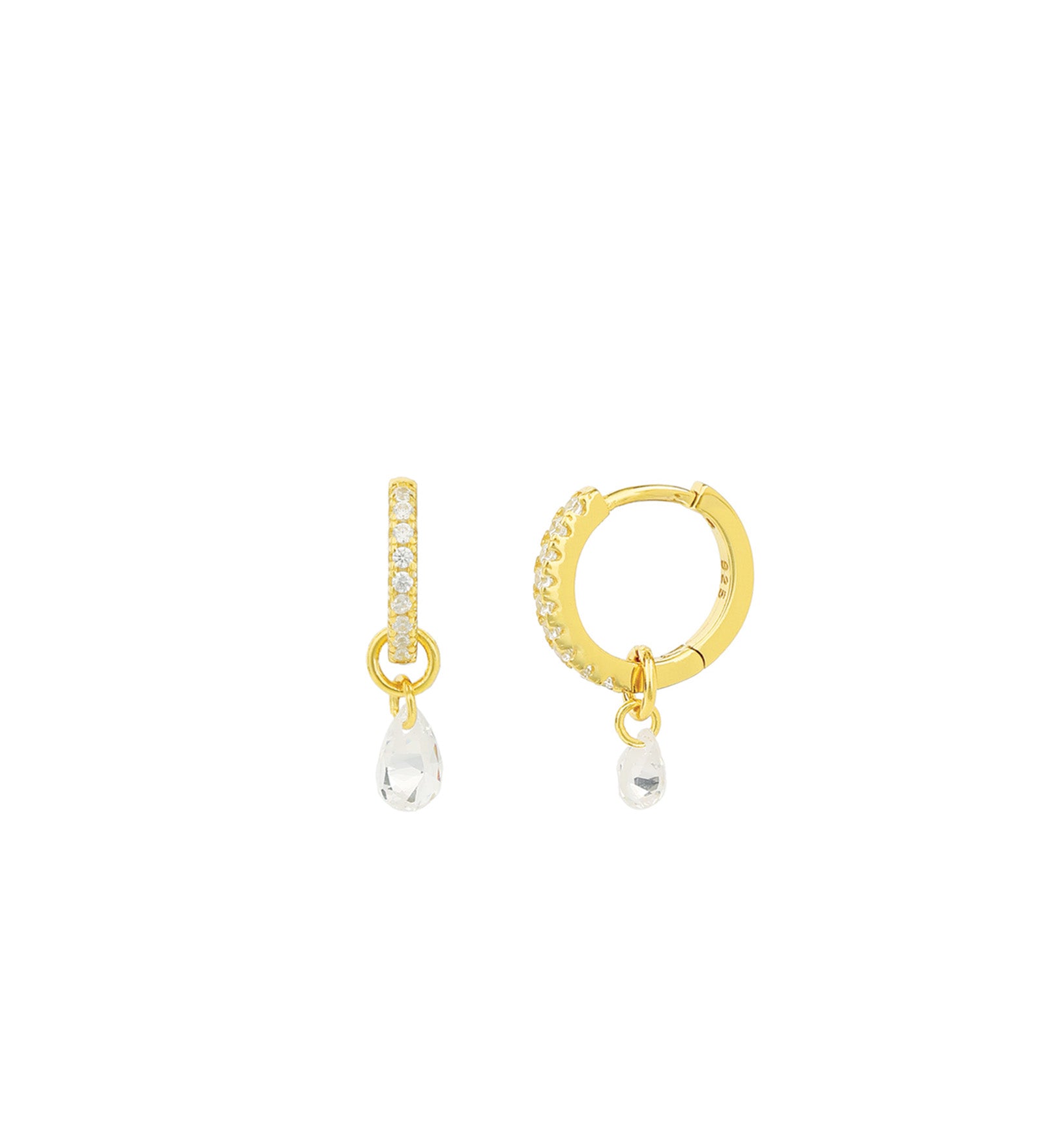 Quiet Icon-Pavé Float Teardrop CZ Drop Huggies-Earrings-Blue Ruby Jewellery-Vancouver Canada