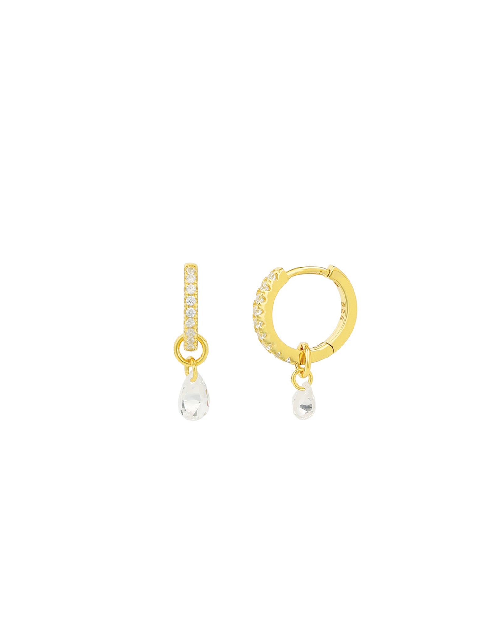 Quiet Icon-Pavé Float Teardrop CZ Drop Huggies-Earrings-Blue Ruby Jewellery-Vancouver Canada
