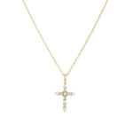 Quiet Icon-Cross Pearl CZ Necklace-Necklaces-Blue Ruby Jewellery-Vancouver Canada