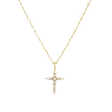 Quiet Icon-Cross Pearl CZ Necklace-Necklaces-Blue Ruby Jewellery-Vancouver Canada