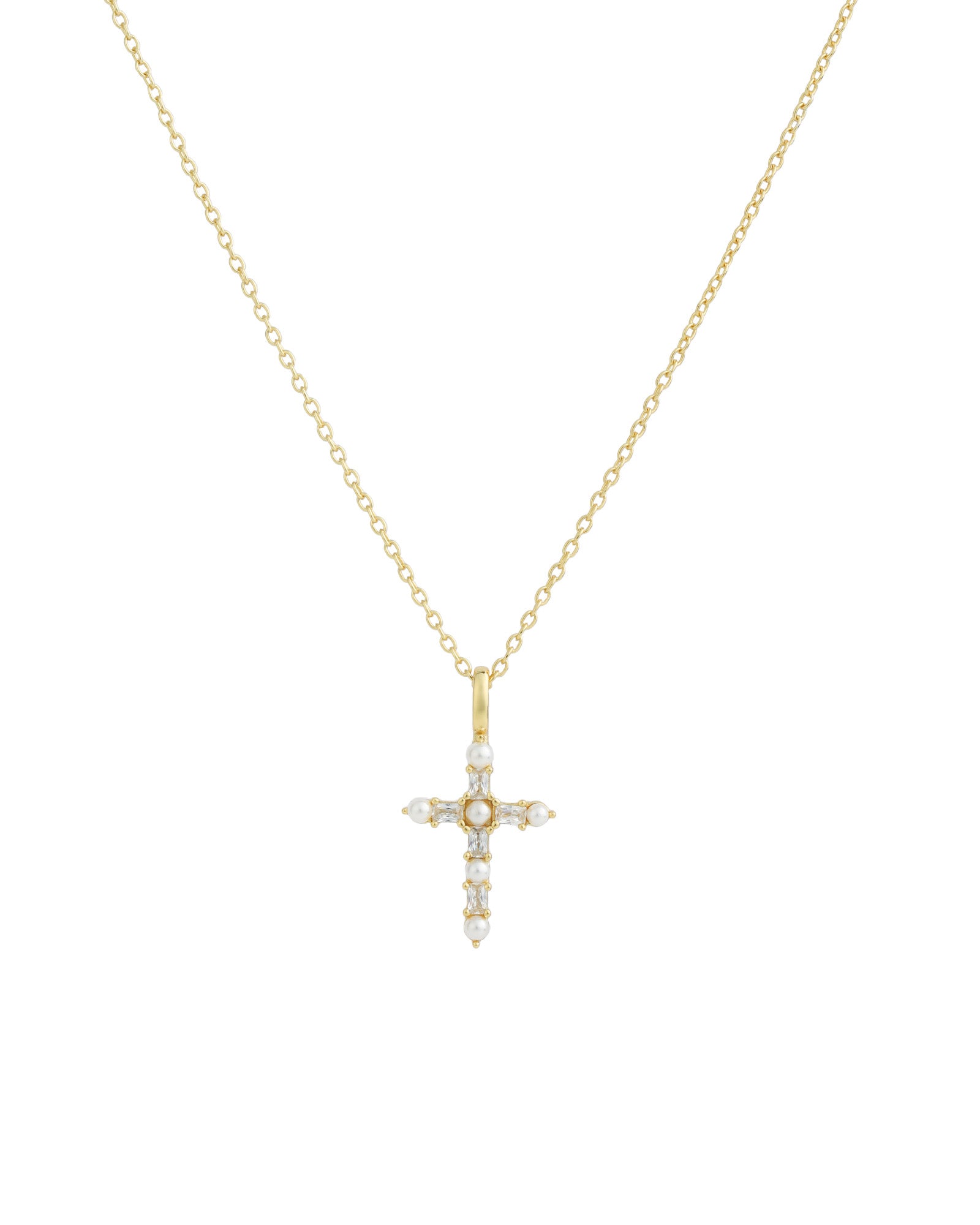 Quiet Icon-Cross Pearl CZ Necklace-Necklaces-Blue Ruby Jewellery-Vancouver Canada