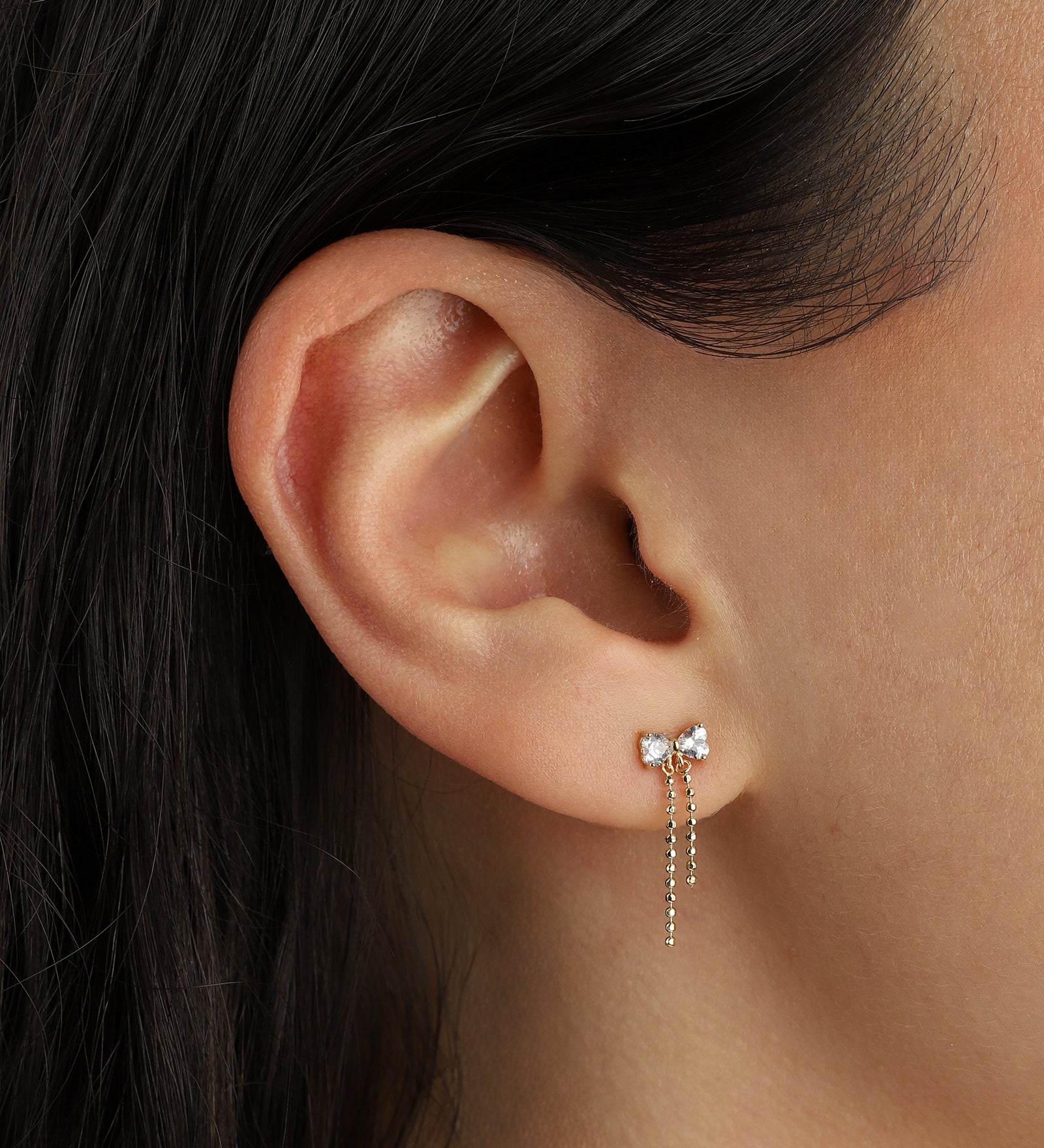Goldhive-Bow Chain CZ Stud-Earrings-Blue Ruby Jewellery-Vancouver Canada
