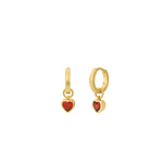 Heart CZ Huggie 14k Gold Vermeil, Red Cubic Zirconia