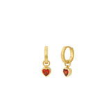Heart CZ Huggie 14k Gold Vermeil, Red Cubic Zirconia