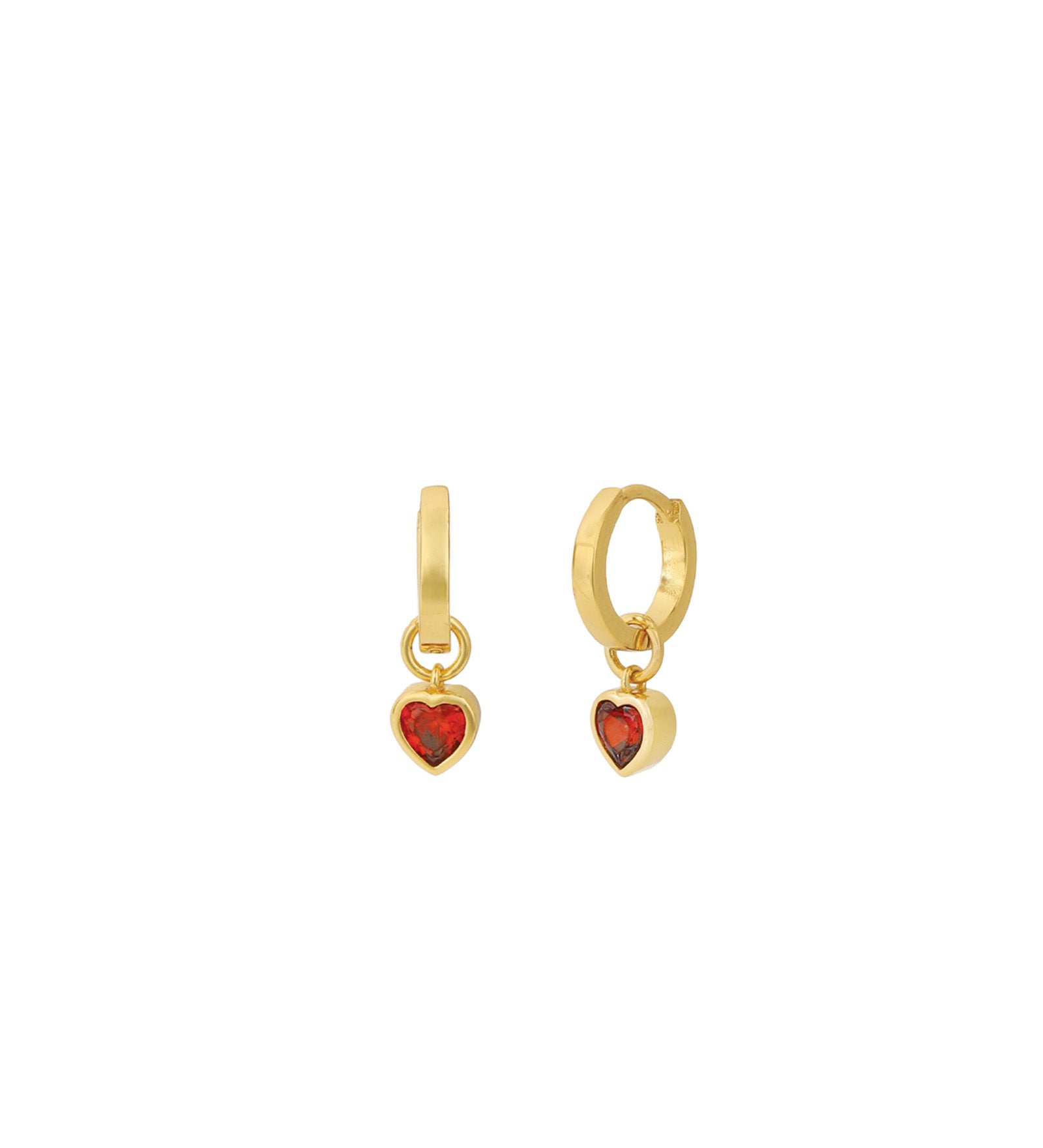 Heart CZ Huggie 14k Gold Vermeil, Red Cubic Zirconia