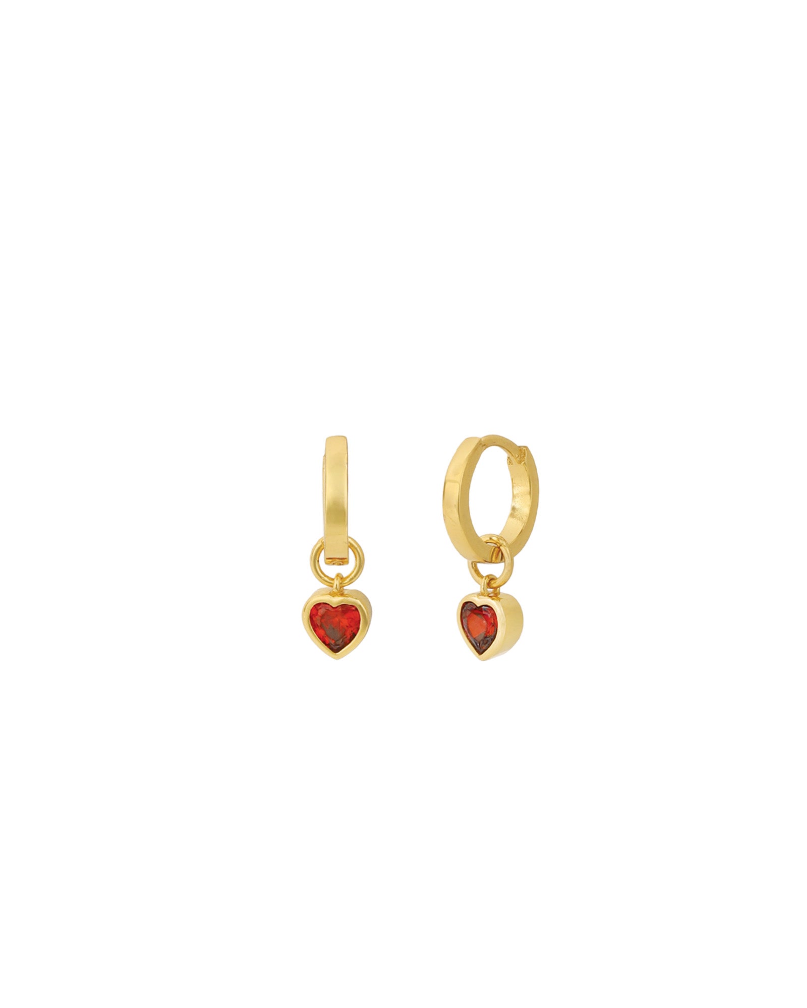 Heart CZ Huggie 14k Gold Vermeil, Red Cubic Zirconia