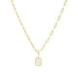 Quiet Icon-Emerald Cut Birthstone Paperclip Necklace-Necklaces-14k Gold Vermeil, White Pearl - June-Blue Ruby Jewellery-Vancouver Canada