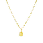 Quiet Icon-Emerald Cut Birthstone Paperclip Necklace-Necklaces-14k Gold Vermeil, Peridot - August-Blue Ruby Jewellery-Vancouver Canada