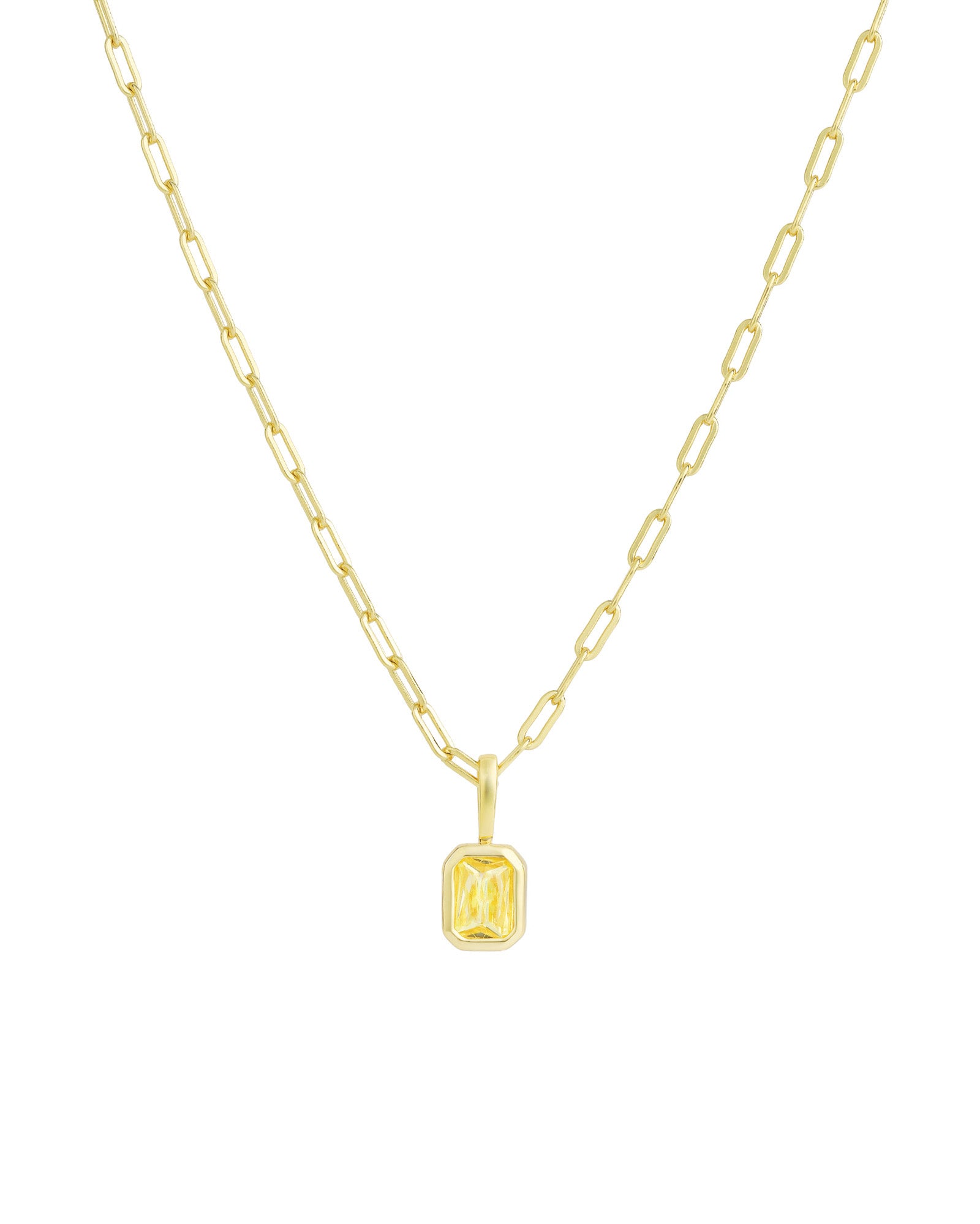 Quiet Icon-Emerald Cut Birthstone Paperclip Necklace-Necklaces-14k Gold Vermeil, Peridot - August-Blue Ruby Jewellery-Vancouver Canada