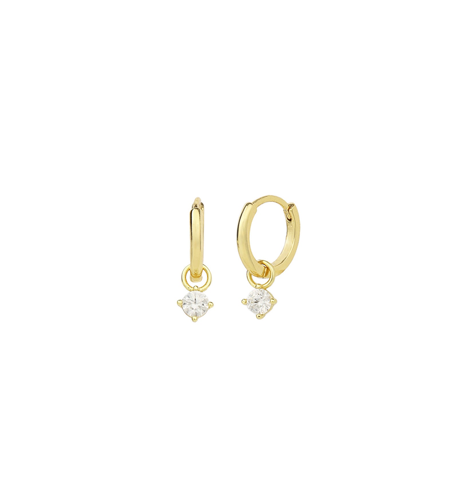 Quiet Icon-CZ Drop Huggies | 10mm-Earrings-14k Gold Vermeil, Cubic Zirconia-Blue Ruby Jewellery-Vancouver Canada
