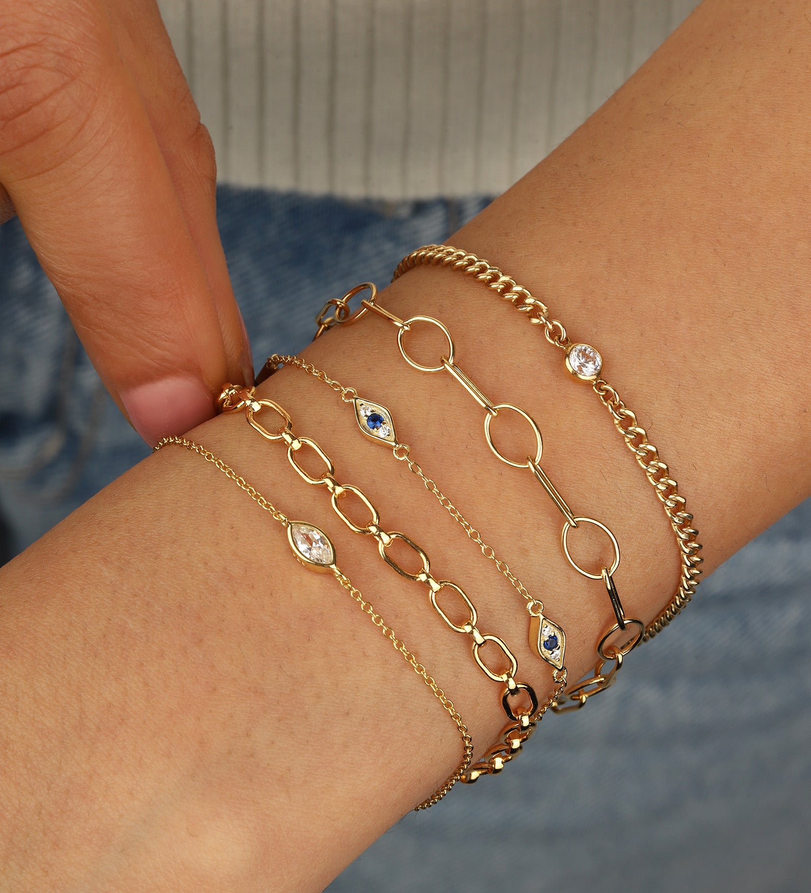 Quiet Icon-Evil Eye Station Bracelet-Bracelets-Blue Ruby Jewellery-Vancouver Canada